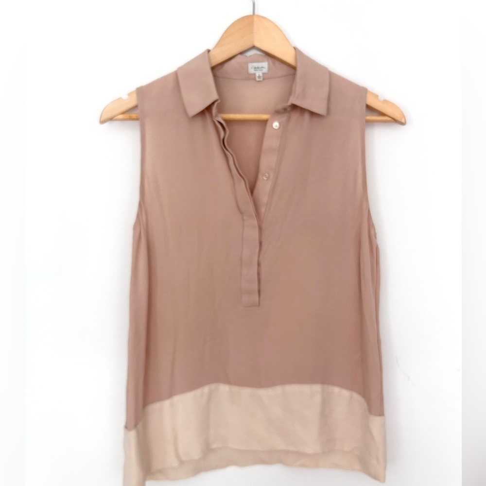 Aritzia Babaton 100% Silk Sleeveless Top Sleeveless Collar Shirt beige brown S